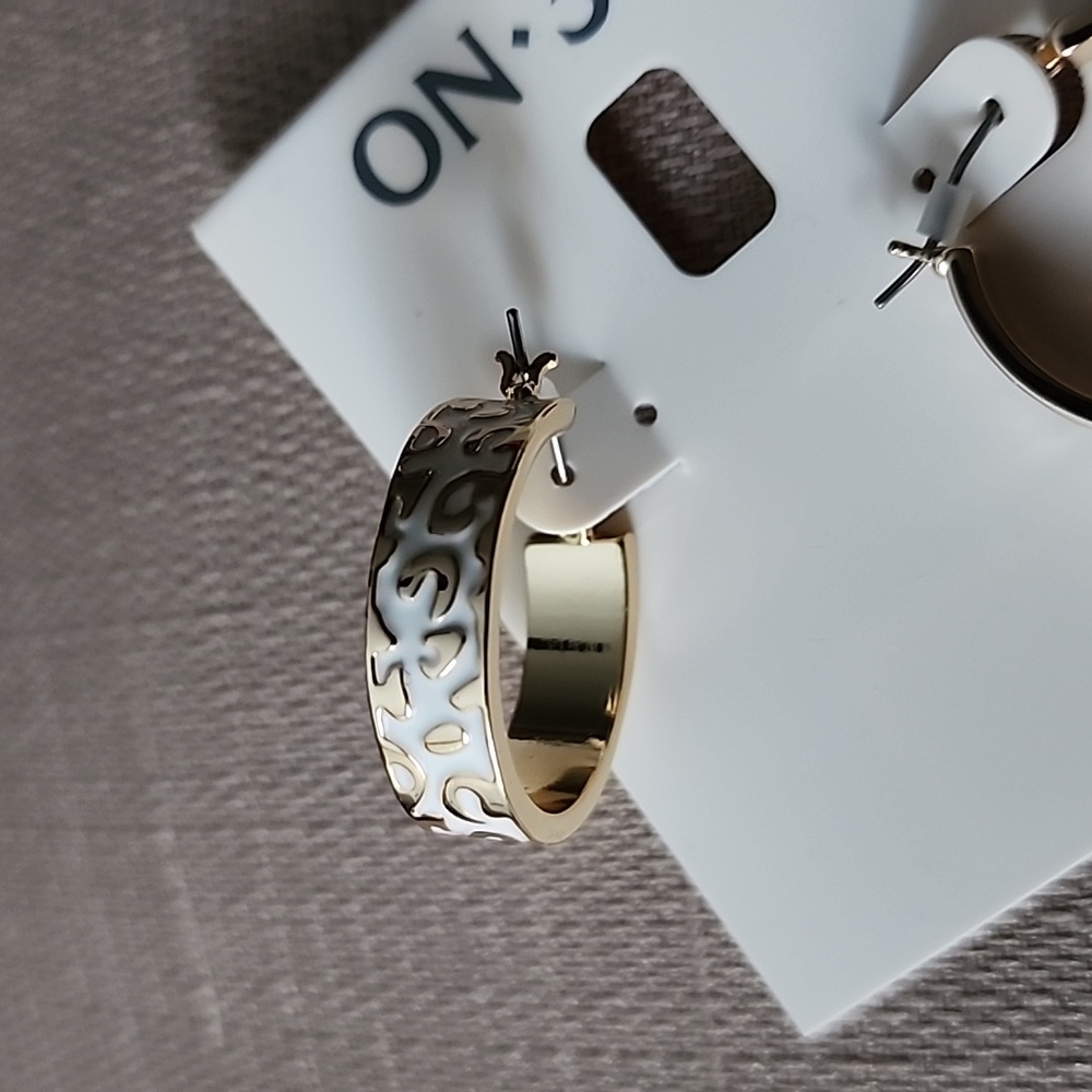 On 34th Gold-Tone Leopard Hoop Earrings, 1", NWT